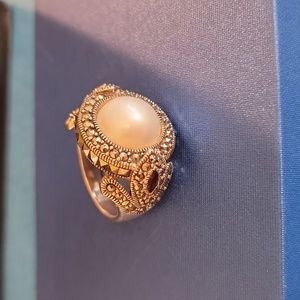 Vintage Art Deco Inspired Ring. Stamped NF 925. Center stone Mabe Pearl,…